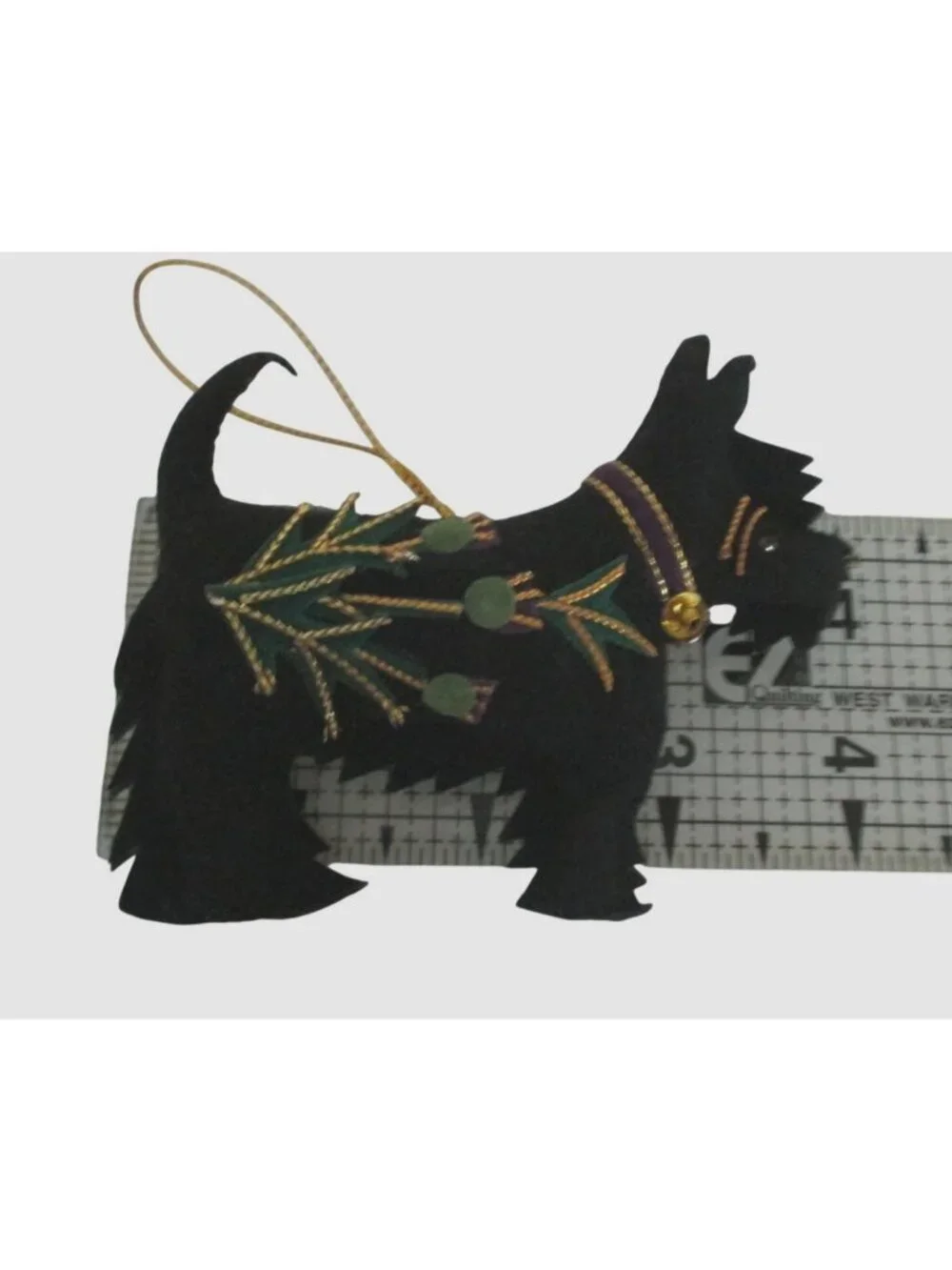 Scottie Scottish Terrier Dog Christmas Ornament With Embroidered Thistle